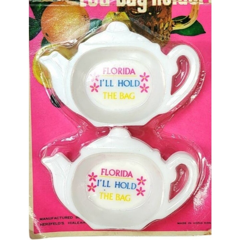 Vintage 60s "Florida I'll Hold The Bag" Set Of Two Tea Bag Holders NEW NIP